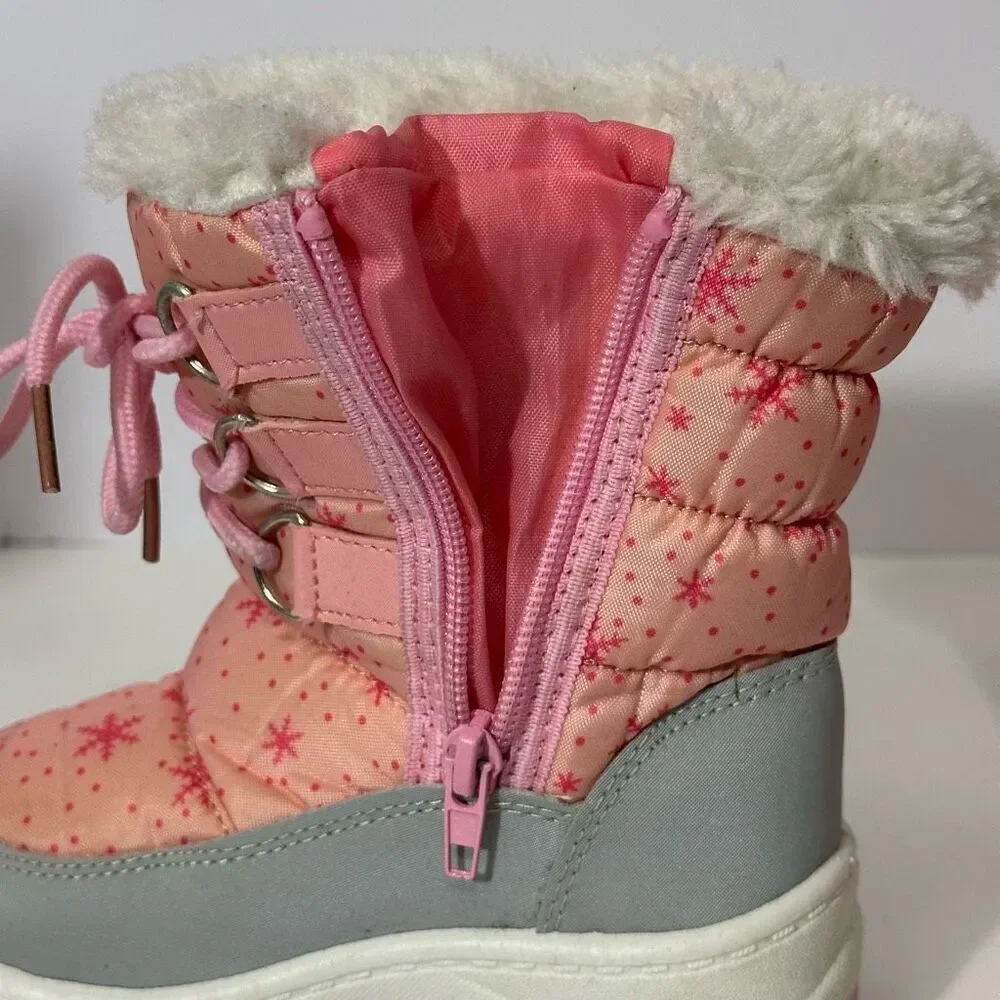 Apakowa Kids Pink and Gray Snow Boots | Little Girl Size 25 (8.5/9)